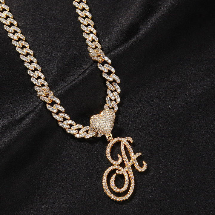 Icy Heart Cursive Cuban Chain (Gold)