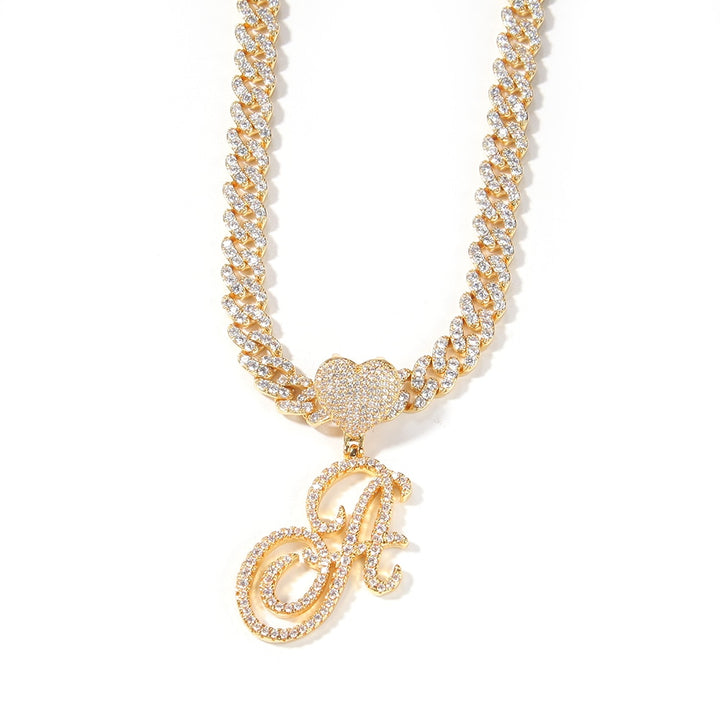 Icy Heart Cursive Cuban Chain (Gold)