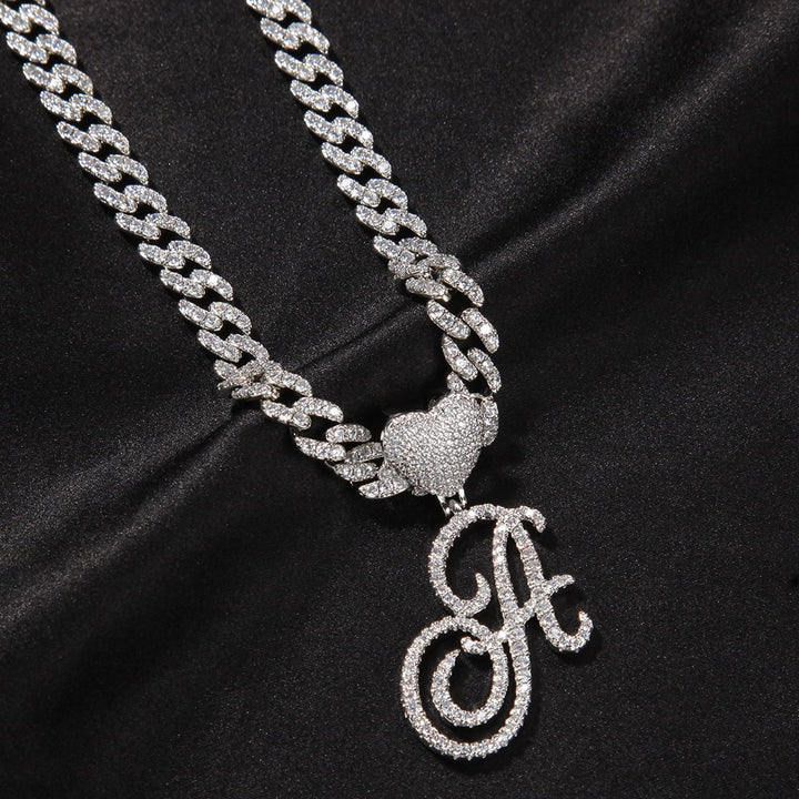 Icy Heart Cursive Cuban Chain